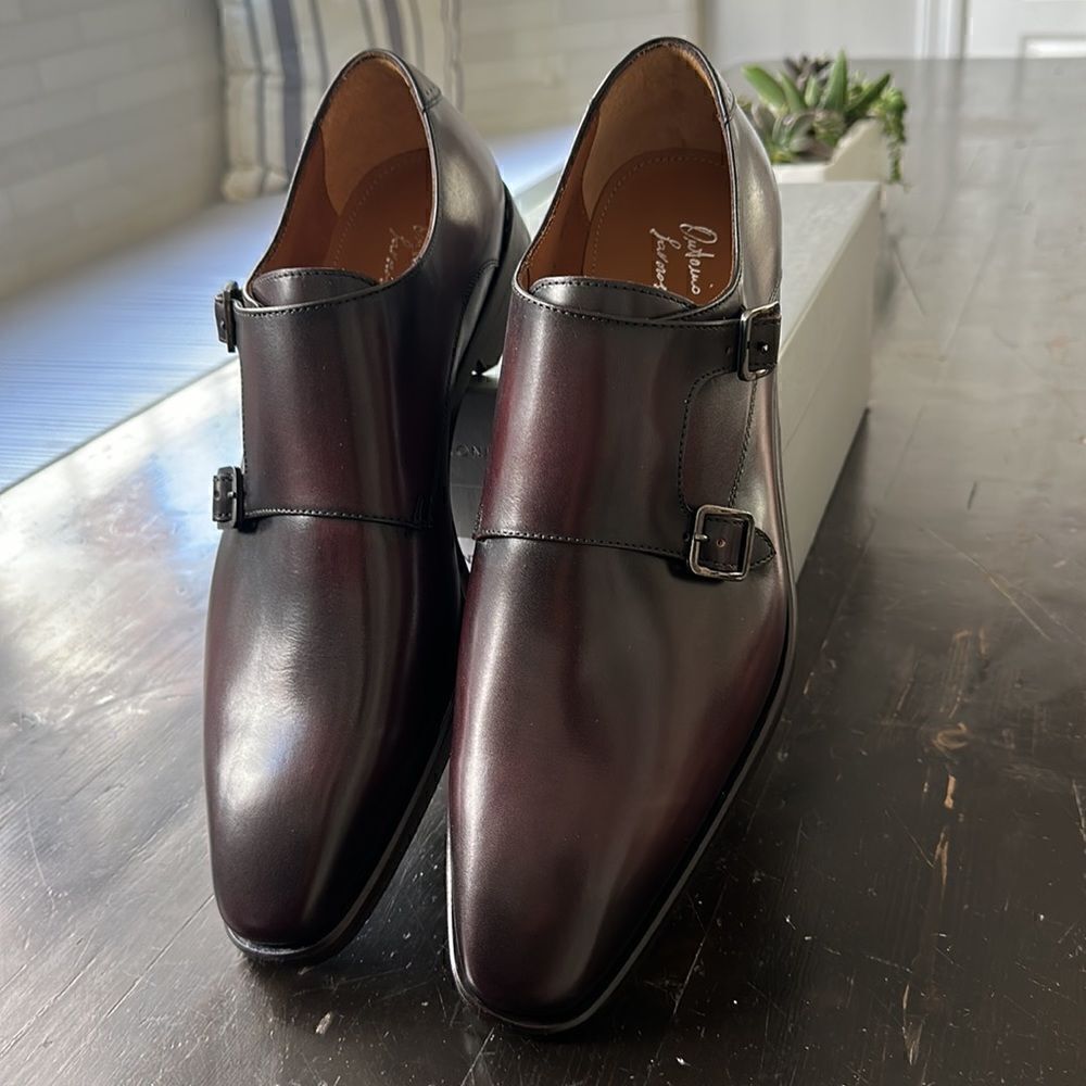 ANTONIO MAURIZI Double Monk Strap Shoe (Men) Size 43 in Wine Color NEW in Box
